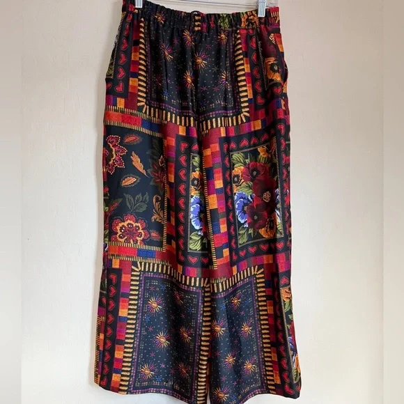 Joie Wide Leg Crop Pull On Pant Patchwork Mixed Media Flowy Art Teacher Boho Med - Picture 5 of 9